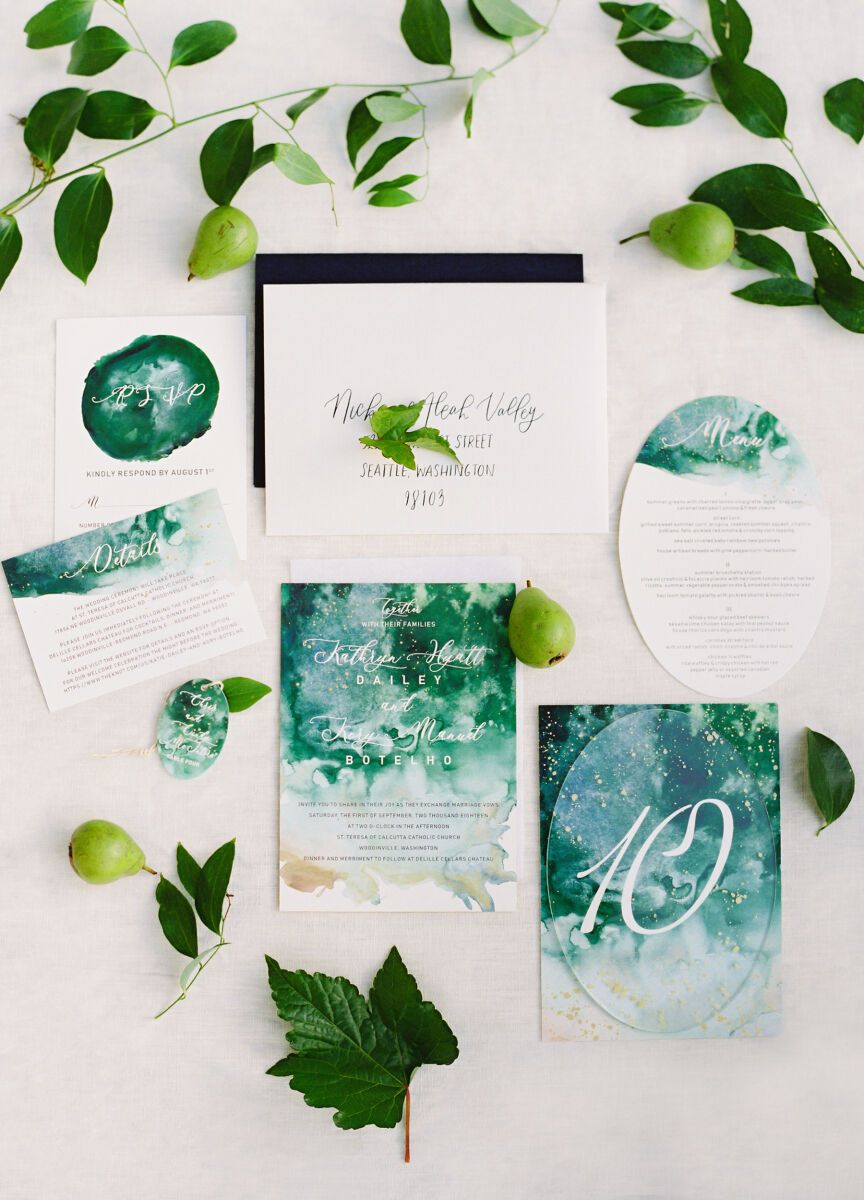 Wedding invitation wording etiquette: See more sea green and white wedding invitations by Momental Designs