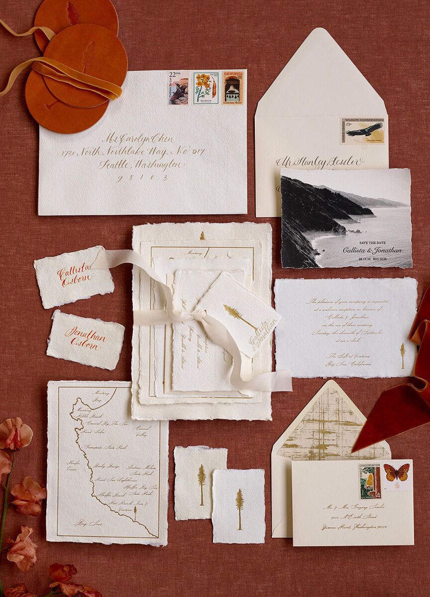 Wedding invitation wording etiquette: See more rust red wedding invitations by Copper Willow Paper Studio